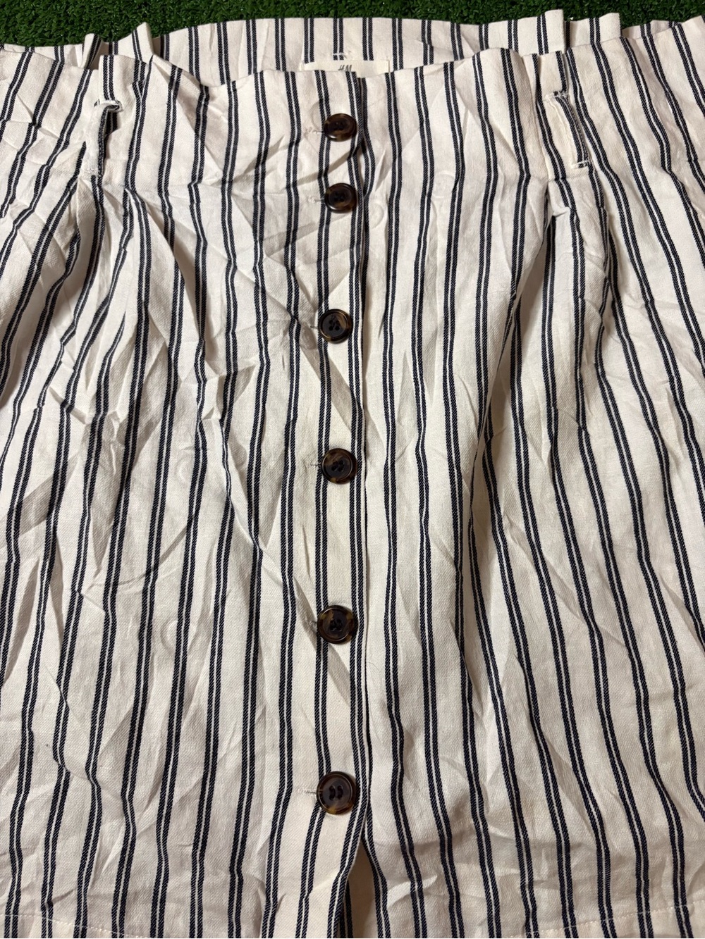 H&M White Mini Skirt with Navy Stripe & Button Front - Picture 2 of 6